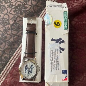 Brown Leather Strap Watch with NY Logo